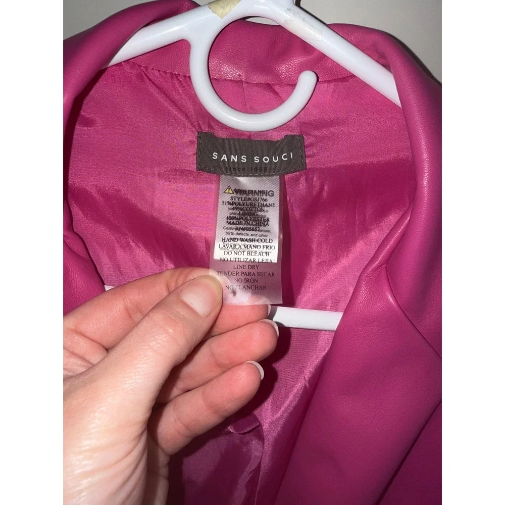 Sans Souci Hot Pink‎ Cropped Faux Leather Blazer Jacket Size medium